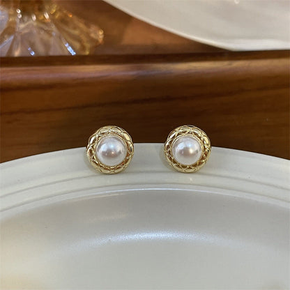 Women's Sier Needle Round Pearl For Temperament Wild Niche Earrings