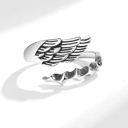 Men's Angels Demons Single Imitation Thai Sier Black Angel Rings