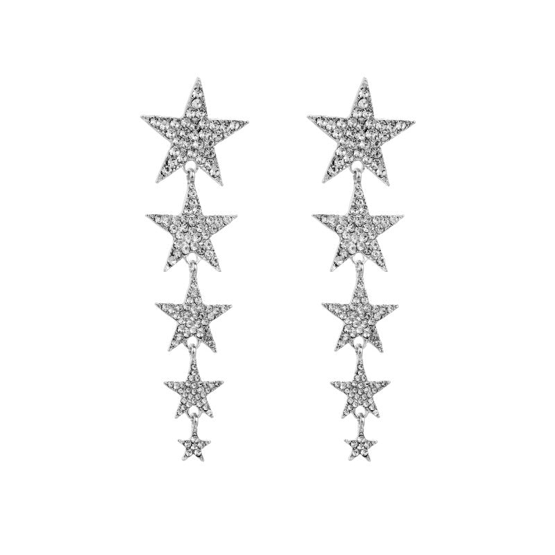 Trendy Diamond Five-pointed Star Graceful Long Rings