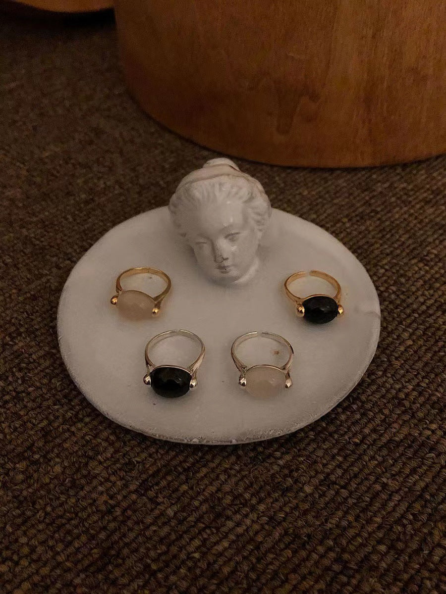 Sterling Sier Retro French Graceful Wind White Natural Rings