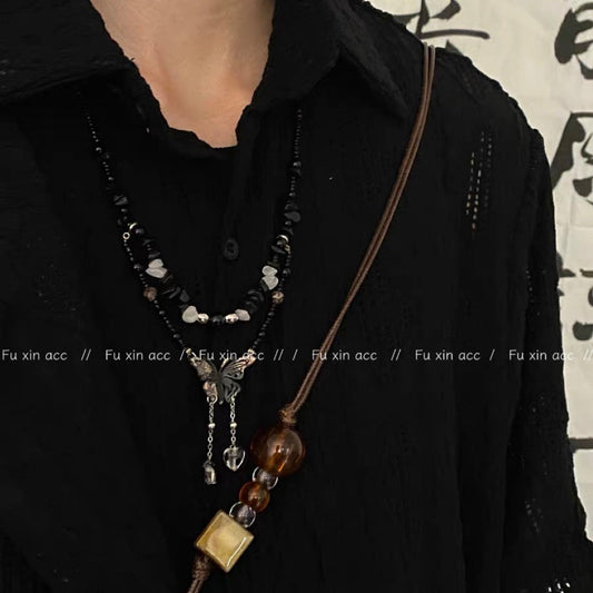 Stone Beaded Light Luxury Minority Butterfly Long Necklaces