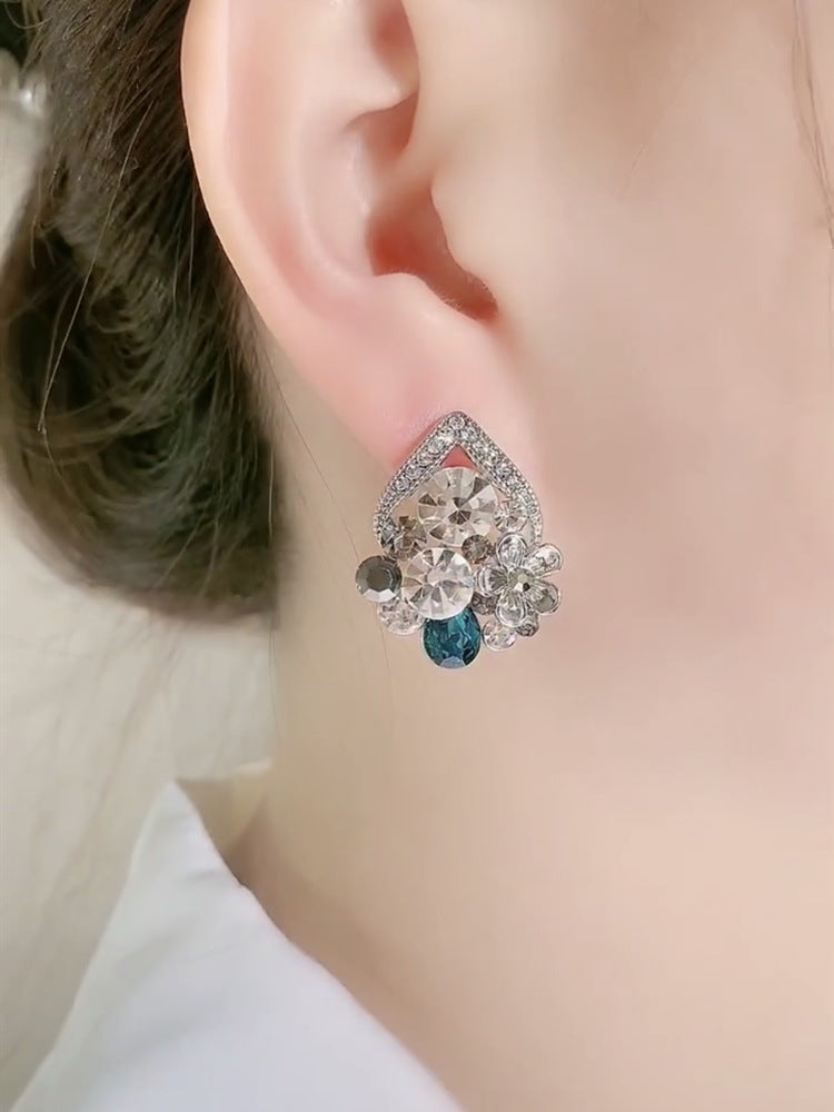 Women's Luxury Sier Needle Full Diamond Water Earrings