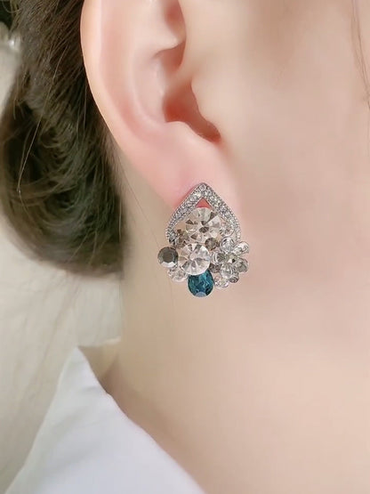 Women's Luxury Sier Needle Full Diamond Water Earrings