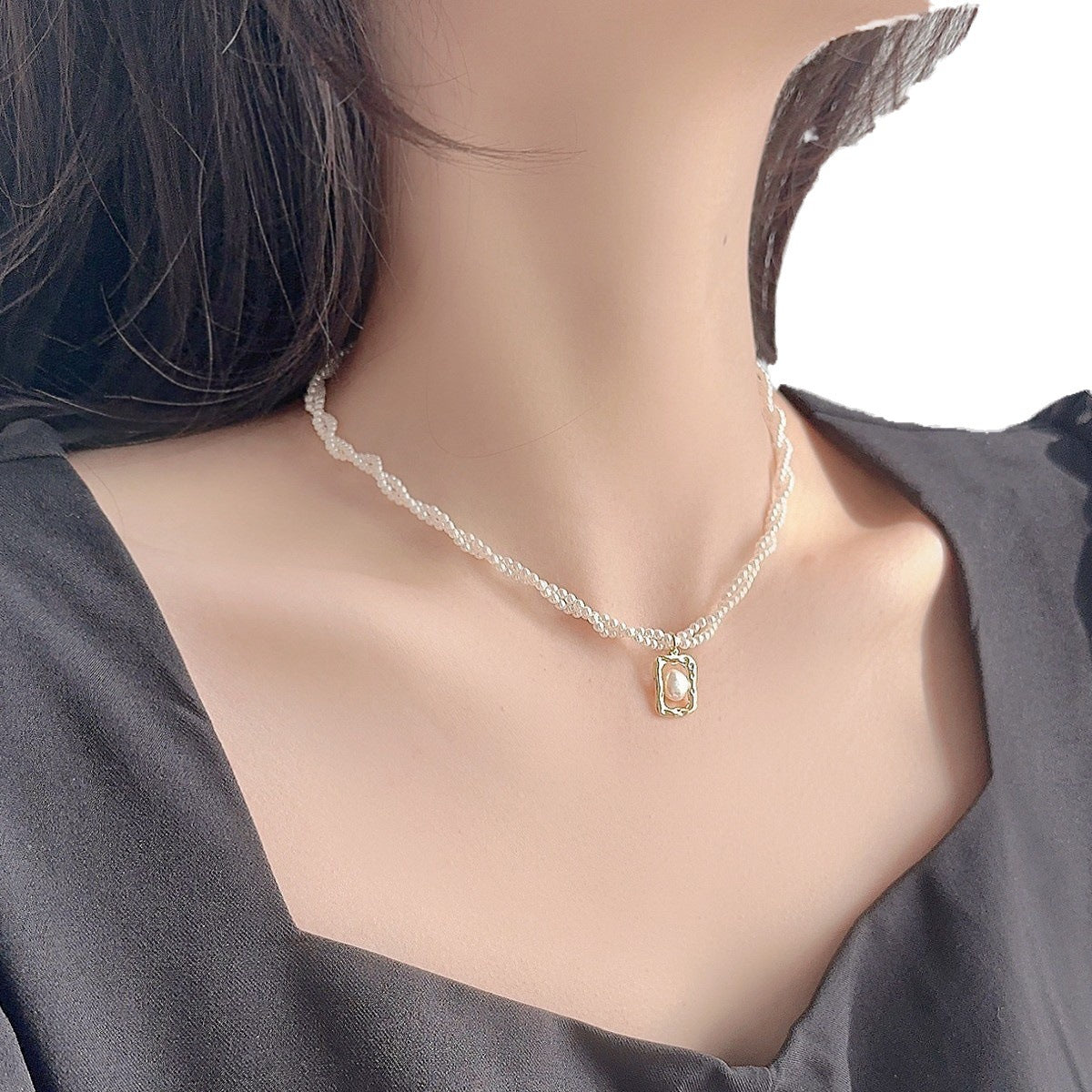 Women's Pearl Double Layer Twin Small Beads Clavicle Necklaces