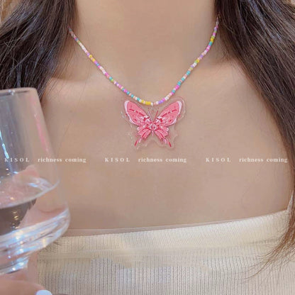 Butterfly Beaded Dopamine Wear Fresh Bead Necklaces