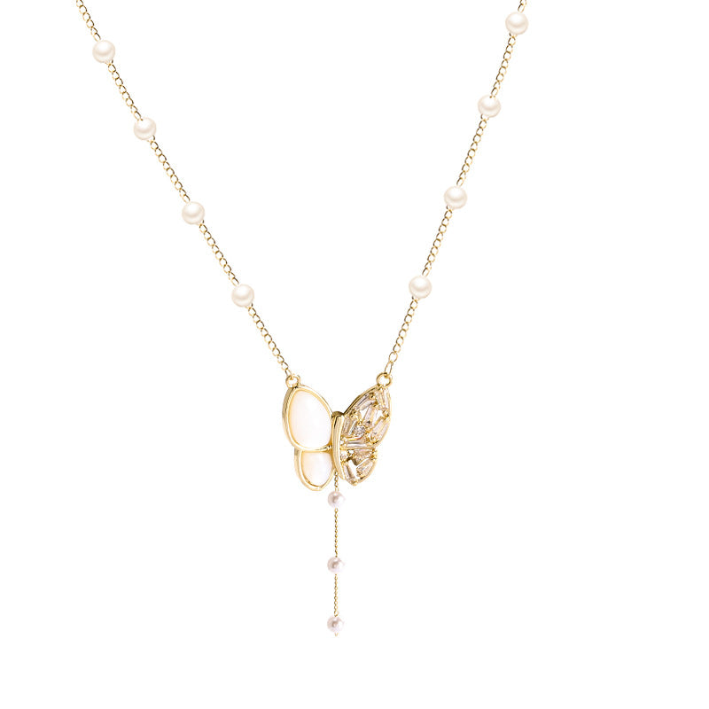 Women's Pearl Light Luxury Minority Long Tassel Butterfly Necklaces