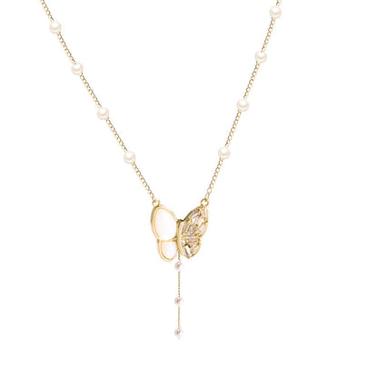 Women's Pearl Light Luxury Minority Long Tassel Butterfly Necklaces