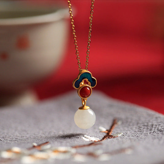 Style Gilding Natural Jade Enamel Pendant Clavicle Female Necklaces