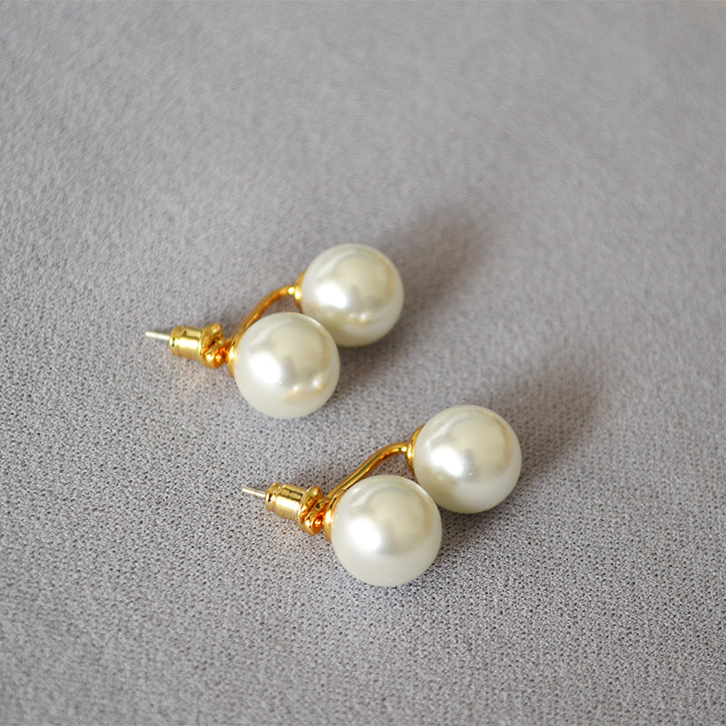 Women's Style Chic Elegant Double Pearl Detachable Sier Pin Earrings