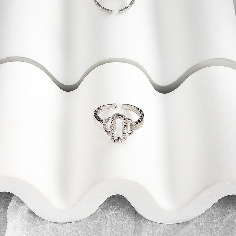 Niche Irregular Texture Hollow Female Temperament Rings