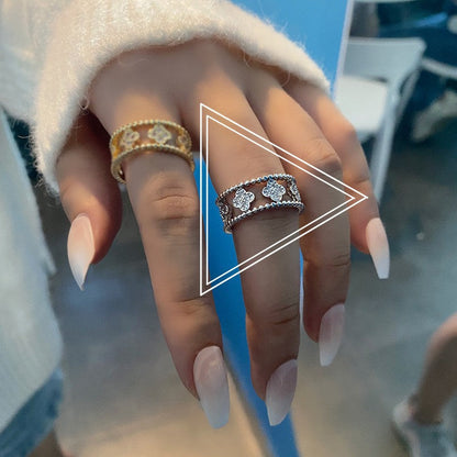 Retro Fashion Micro Inlaid Zircon Four-leaf Clover Temperament Rings