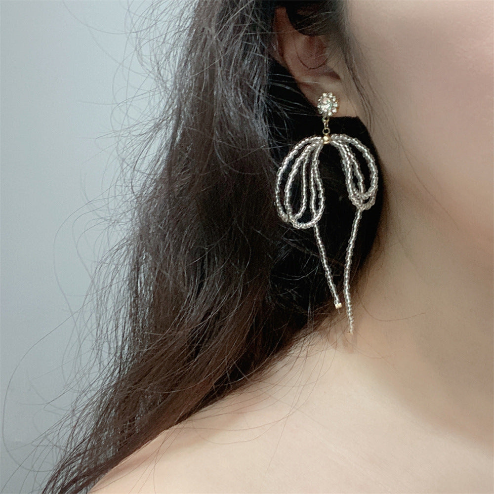 Long Full Diamond Design Bow High Profile Fashion Female Earrings