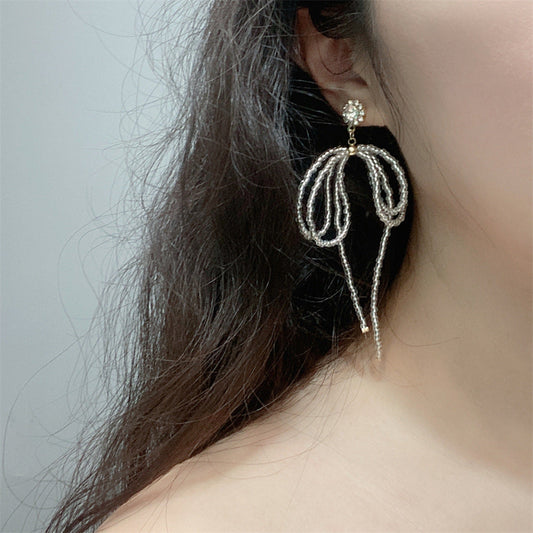 Long Full Diamond Design Bow High Profile Fashion Female Earrings