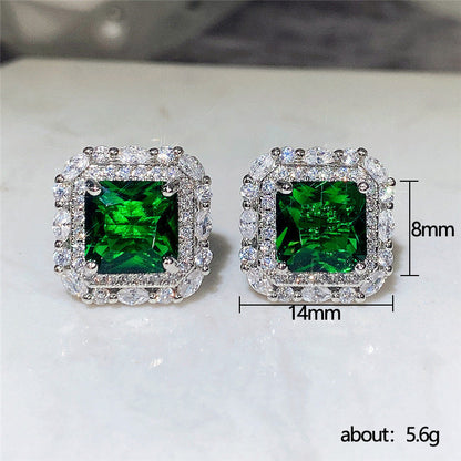 Attractive Shi Vintage Emerald Square Ear Earrings