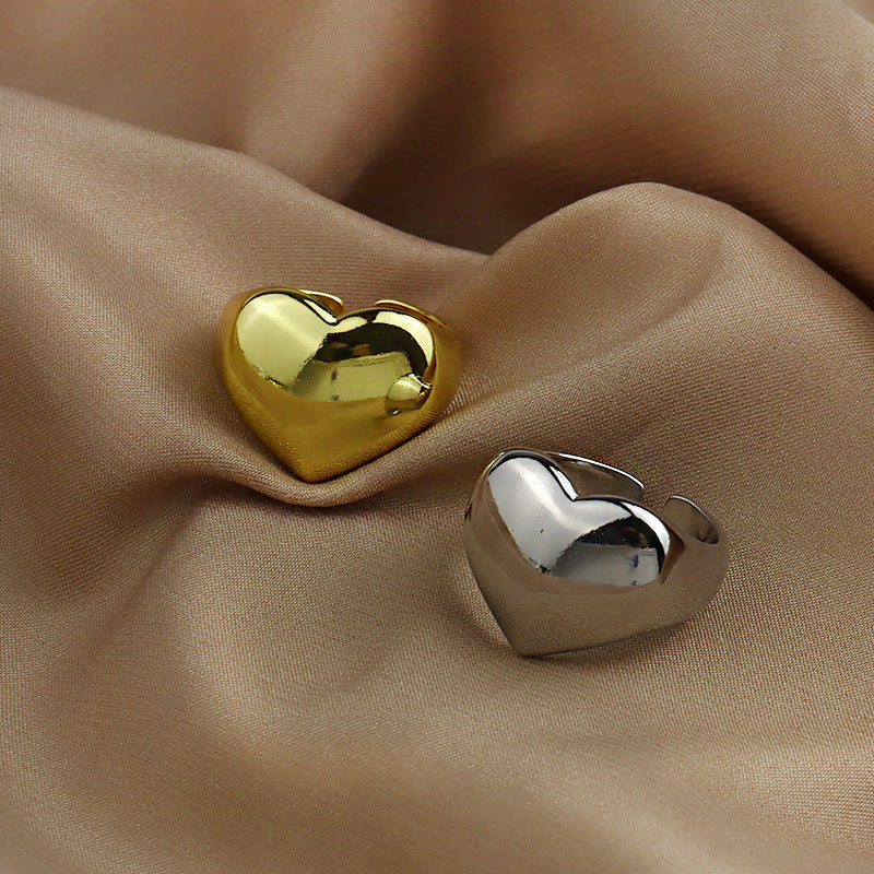 Women's High-grade Metal Heart Glossy Fashion Simple Rings