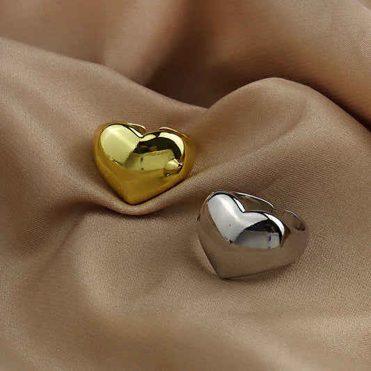 Women's High-grade Metal Heart Glossy Fashion Simple Rings