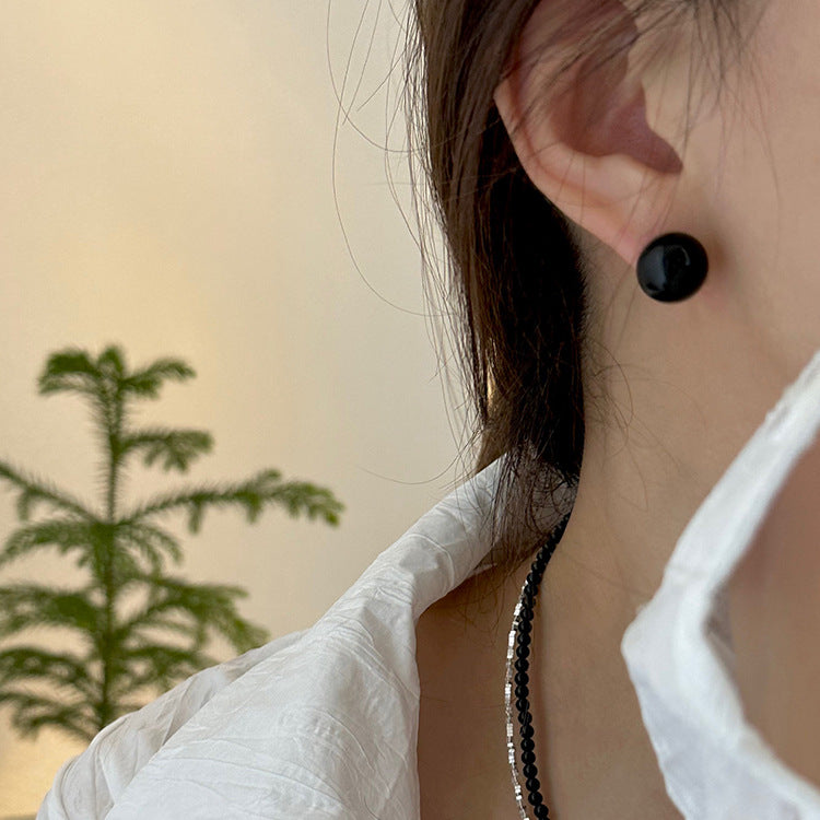 Women's Black Ball Design Sense Niche Retro Earrings