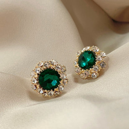 Needle Temperament Emerald Diamond Female Retro Earrings