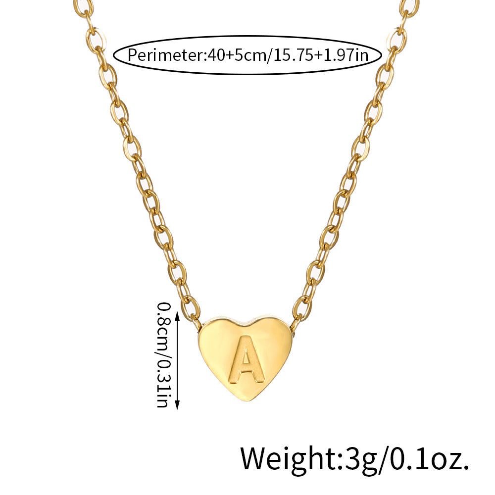 Gold Stainless Steel Heart-shaped Letter Female Titanium Necklaces
