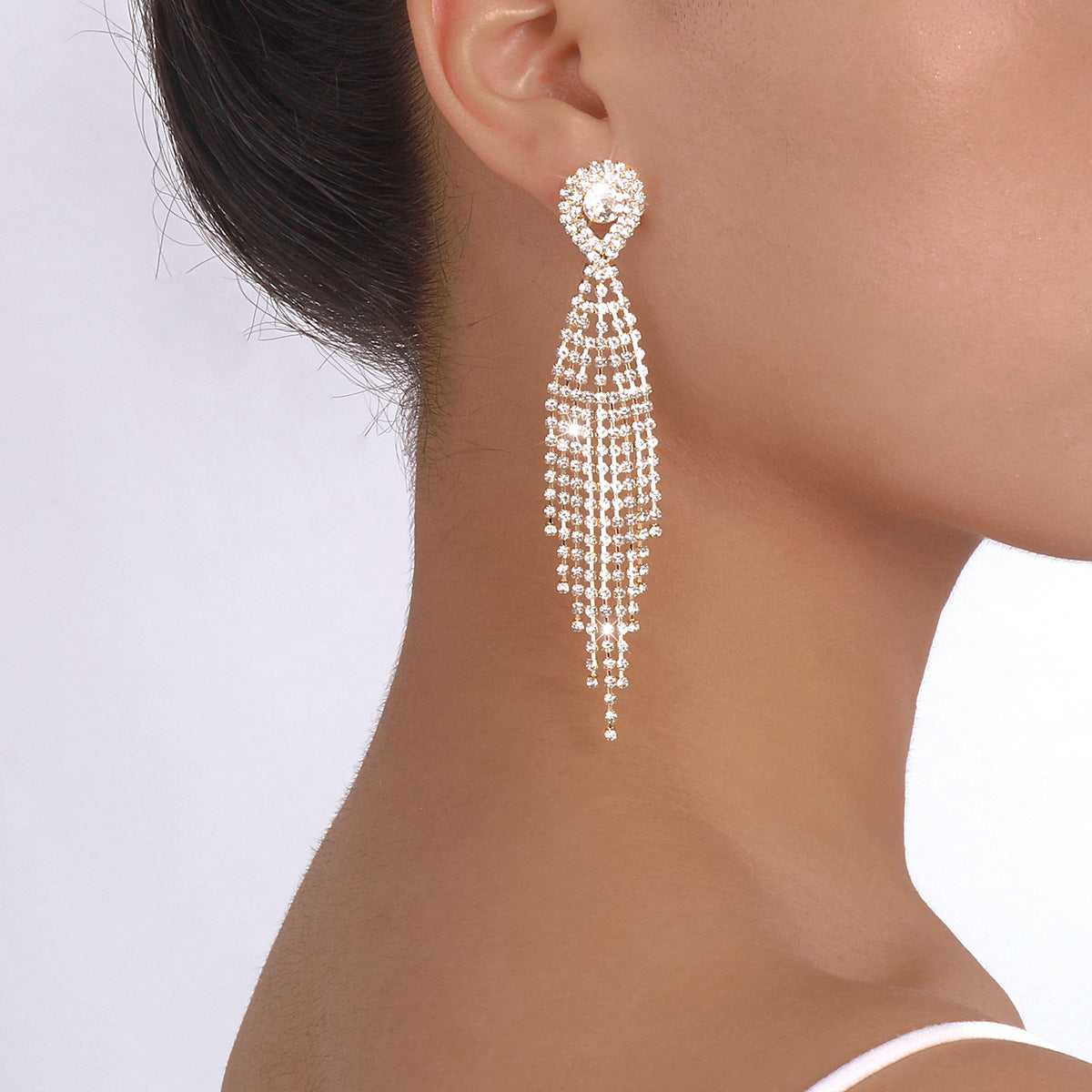High-key Dignified Tassel Rhinestone Drop-shaped Diamond Earrings