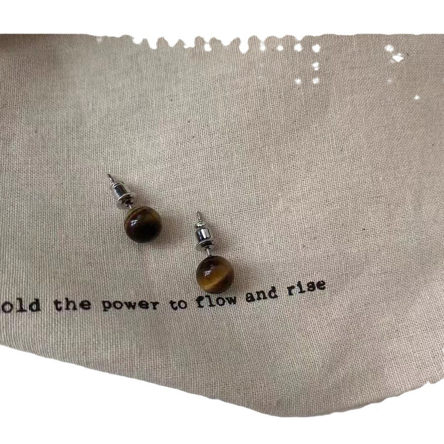 Women's Retro Minority Natural Tigereye Ball Light Earrings