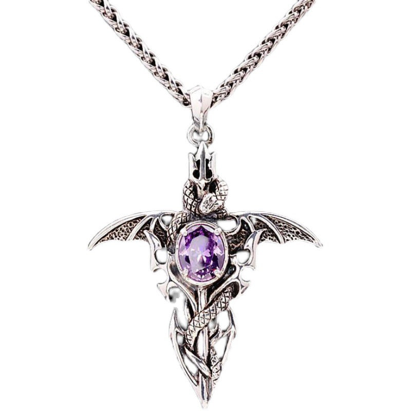 Men's Sword Pendant Trendy Unique Amethyst Set Chain Fashion Imitation Necklaces