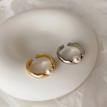 Matte Metal Open-end Pearl Female Simple Rings
