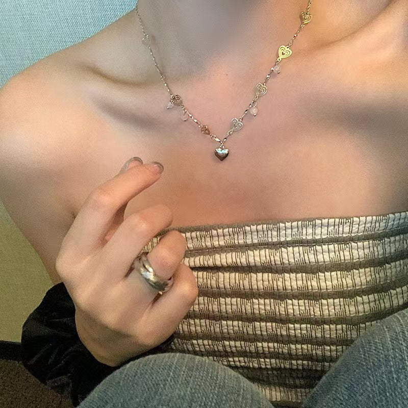 Women's Light Luxury Minority Temperament Wild Design Pendant Pink Beads Necklaces