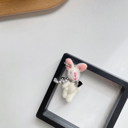 Plush Pink Rabbit Ear Clip Niche Earrings