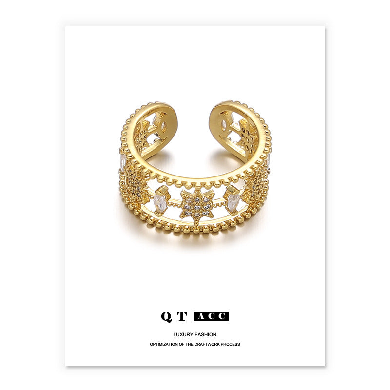 Women's Gold-plated Fashion Retro Style Exquisite Hollow Zircon Rings