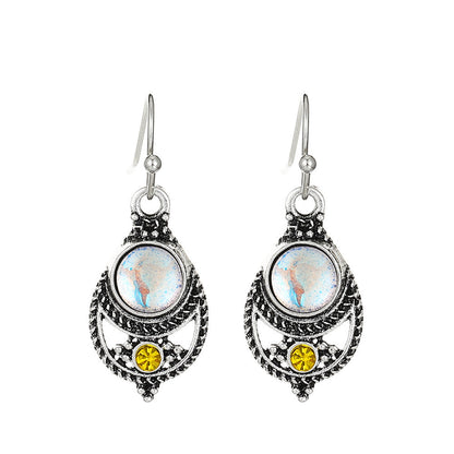 Love Turquoise Alloy Distressed Geometric Moonstone Earrings