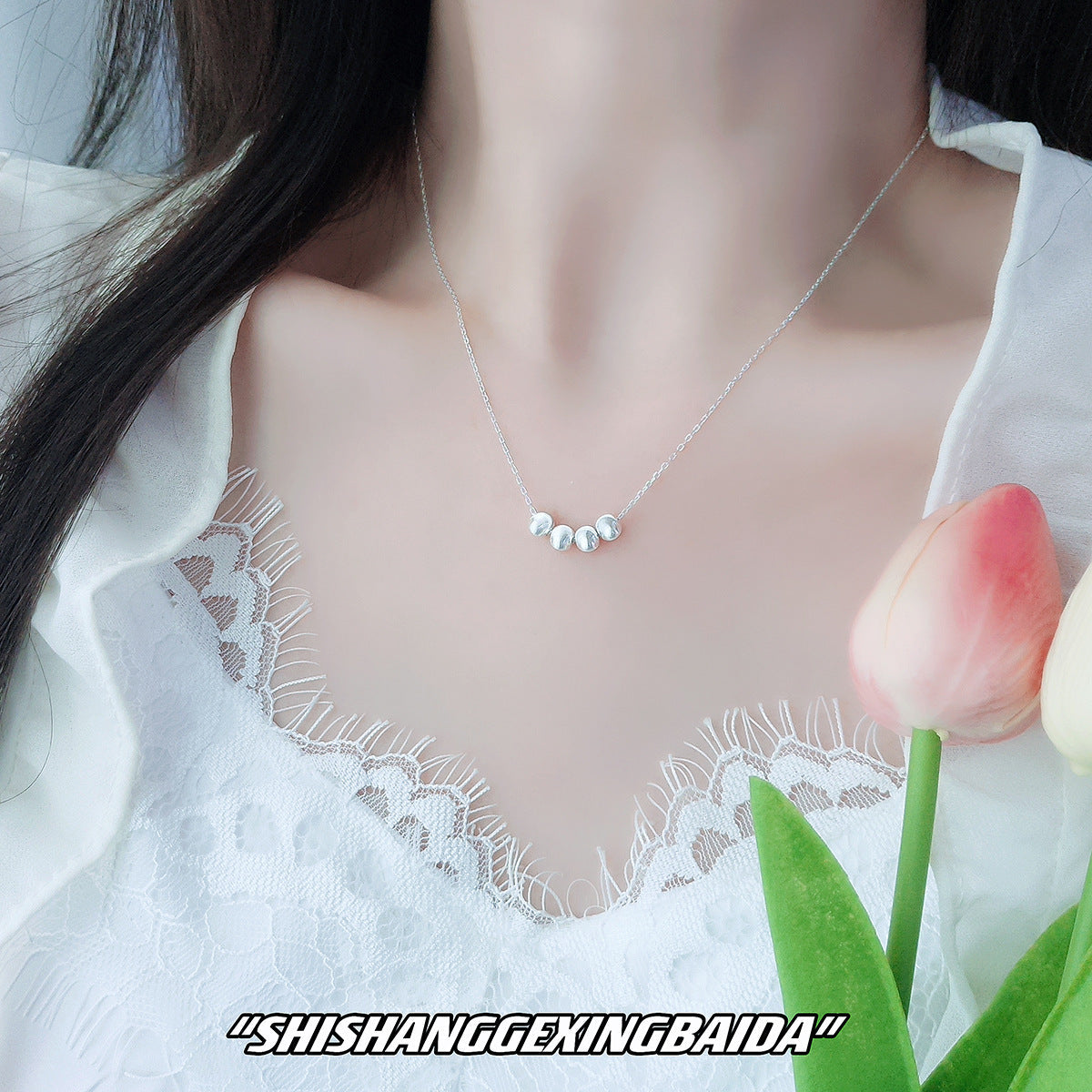 Women's Sterling Sier Four Beads Personality Simple High Necklaces