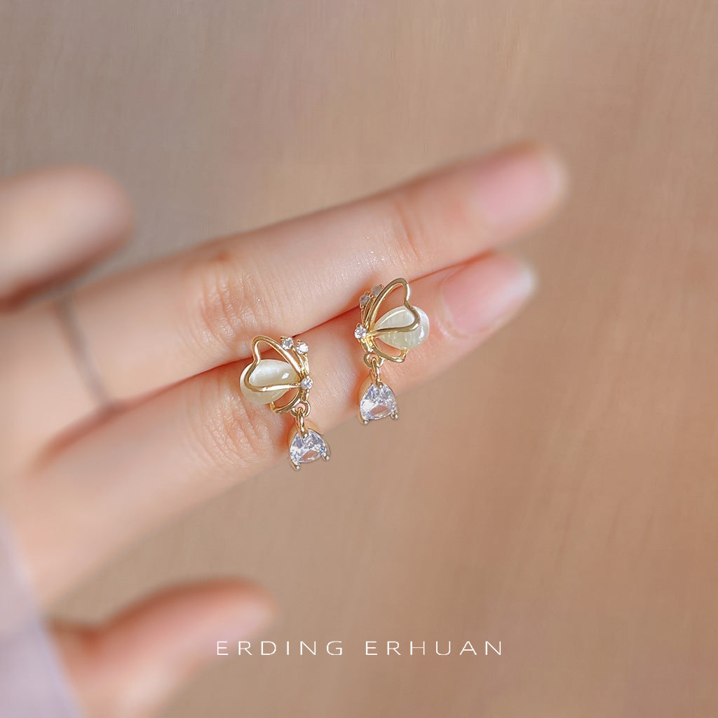 Zircon Butterfly Sier Needle Plated Glass Earrings