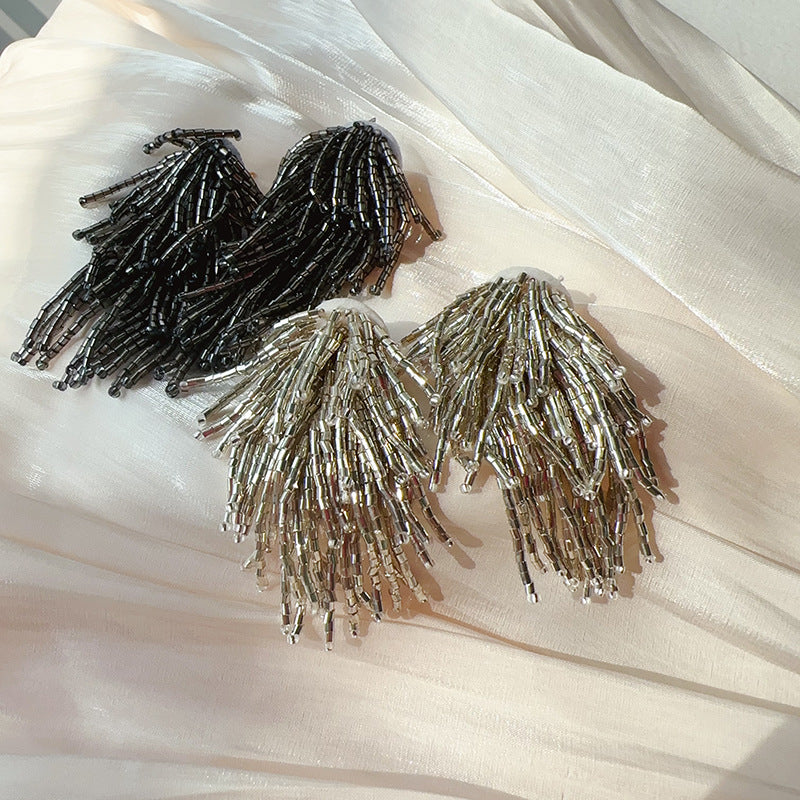 Thousand Gold Visual Sense Dark Waterfall Tassel Ear Personalized Earrings