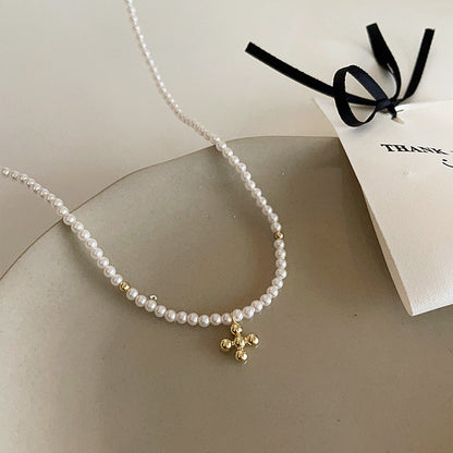 Women's Vintage Pearl Crystal Cross For Niche Necklaces