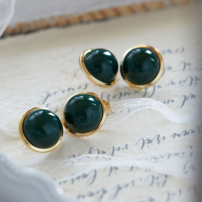 Women's Style Elegant Exquisite Ink Emerald Round Earrings