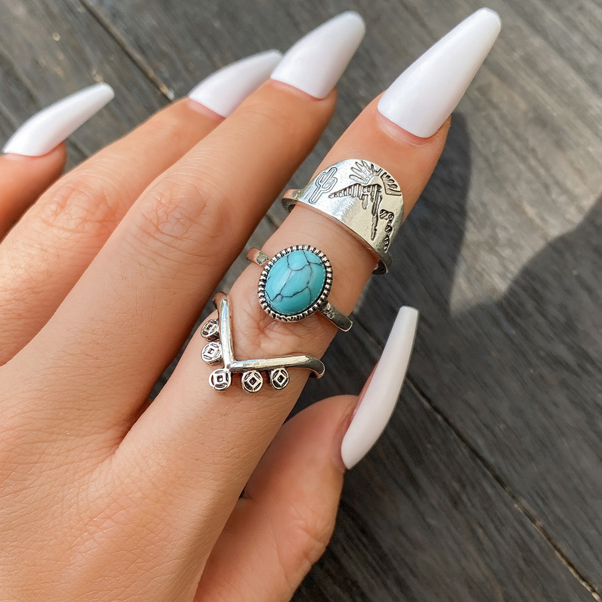 Suit Knuckle Design Vintage Totem Turquoise Rings