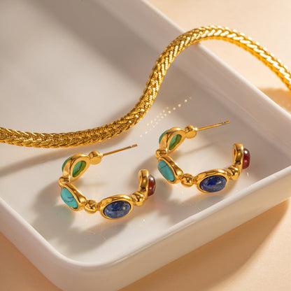 Gold-plated Stainless Steel Inlaid Natural Stone Earrings