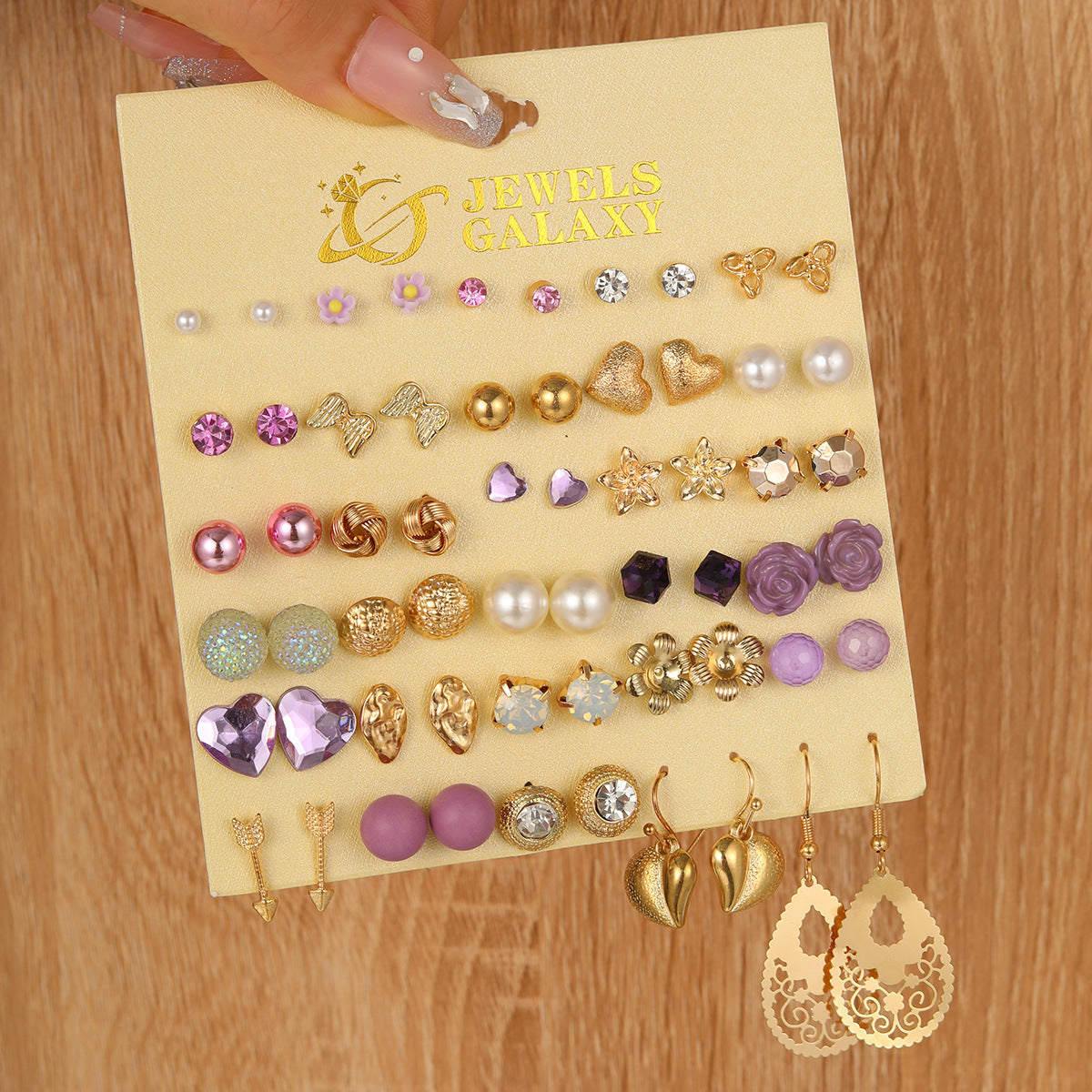 Drop-shaped Flower Inlaid Rhinestone Suit Combination Set Earrings