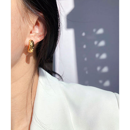 Golden Vintage Diamond Plaid Classic Style Earrings