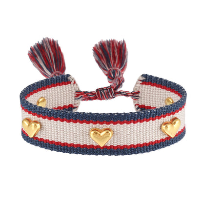 Couple Golden Heart-shaped Carrying Strap Hand-woven Tassel Bracelets