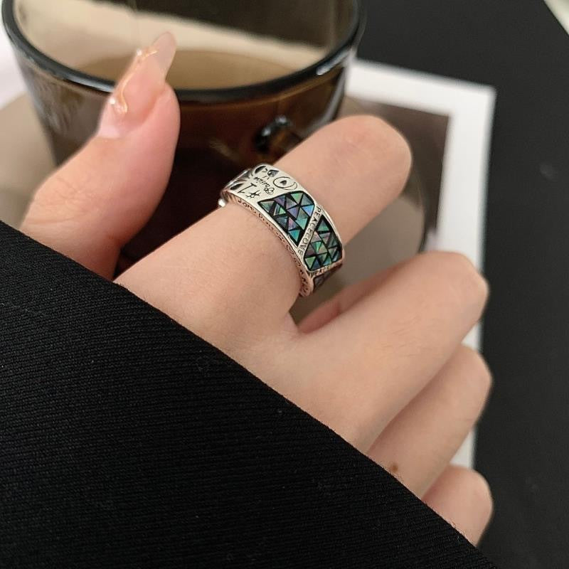 Sier-plated Totem Open Female Light Luxury Minority Rings