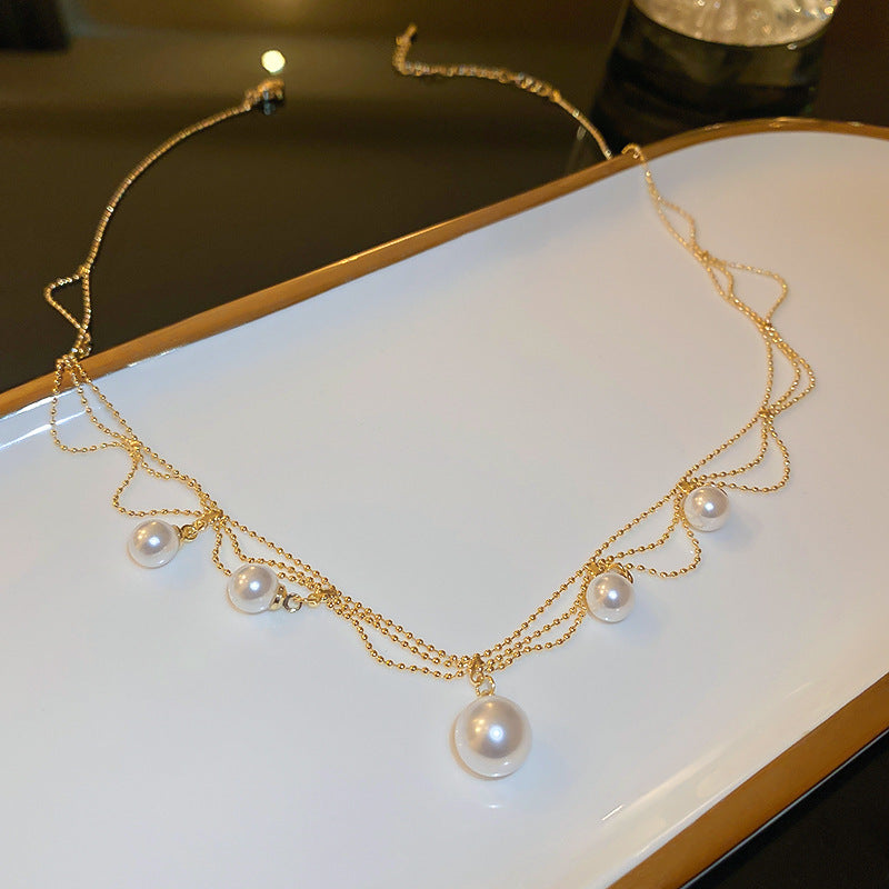 Vintage Pearl Tassel Female Summer Light Luxury Advanced Necklaces