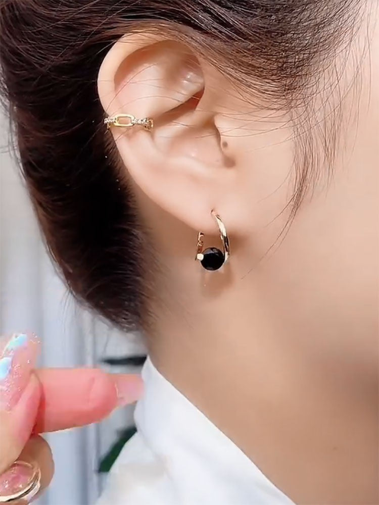 Women's Design Karat Black Elegant Crystal Ear Clip Light Luxury Earrings