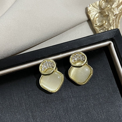 Needle French Opal Simple And Stylish Earrings