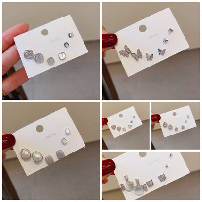 Women's Fashion Sier Set One Card Three Small Ear Needle Earrings