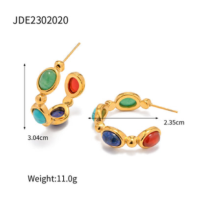 Gold-plated Stainless Steel Inlaid Natural Stone Earrings