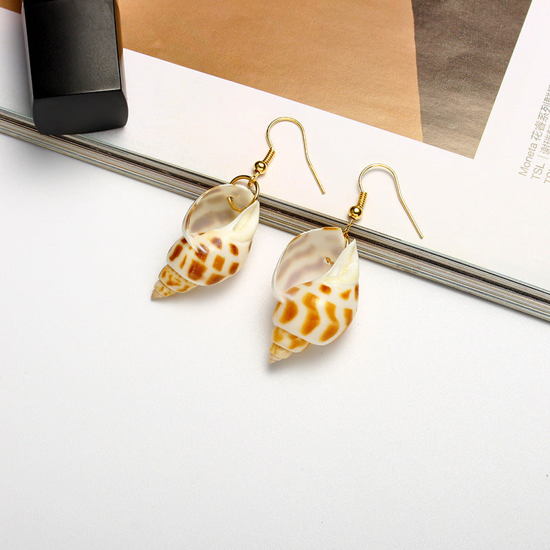 Creative Natural Shell Bohemian Conch Babylonia Earrings