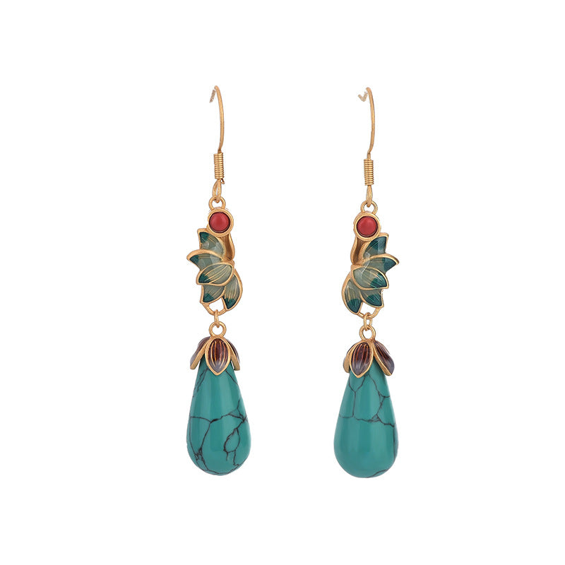 Gold Enamel Drip Glazed Imitation Turquoise Eardrops Earrings