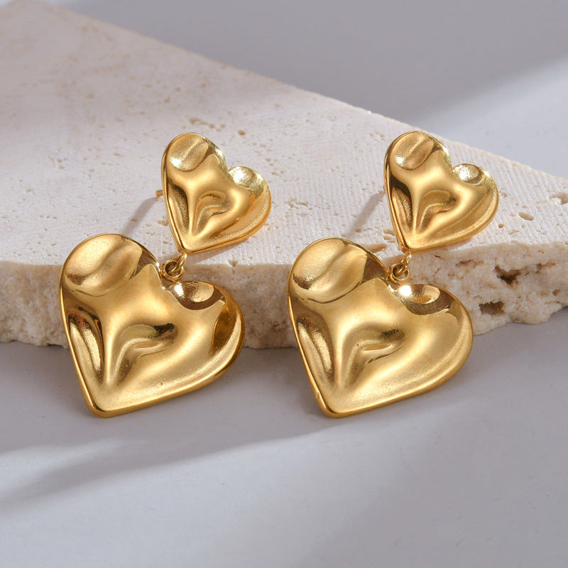 Women's Trendy Design Irregular Heart Titanium Steel Earrings